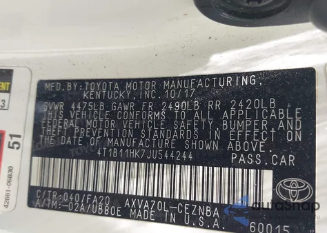 2018 Toyota Camry Le из США, поврежденный, VIN 4T1B11HK7JU544244